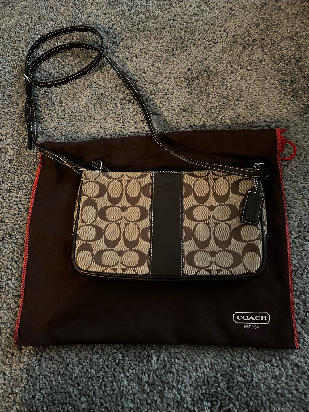 Coach Signature Canvas Crossbody in Khaki and Dark Brown